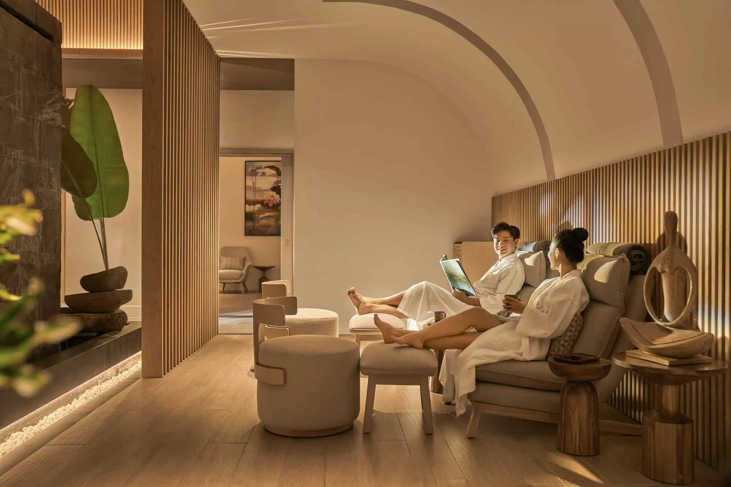 Couple relaxing in the lounge at Apsara Spa in Laguna Phuket