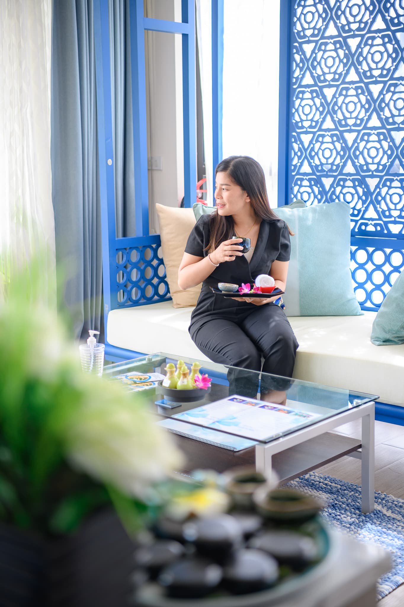 Couple relaxing in the lounge at Apsara Spa in Laguna Phuket